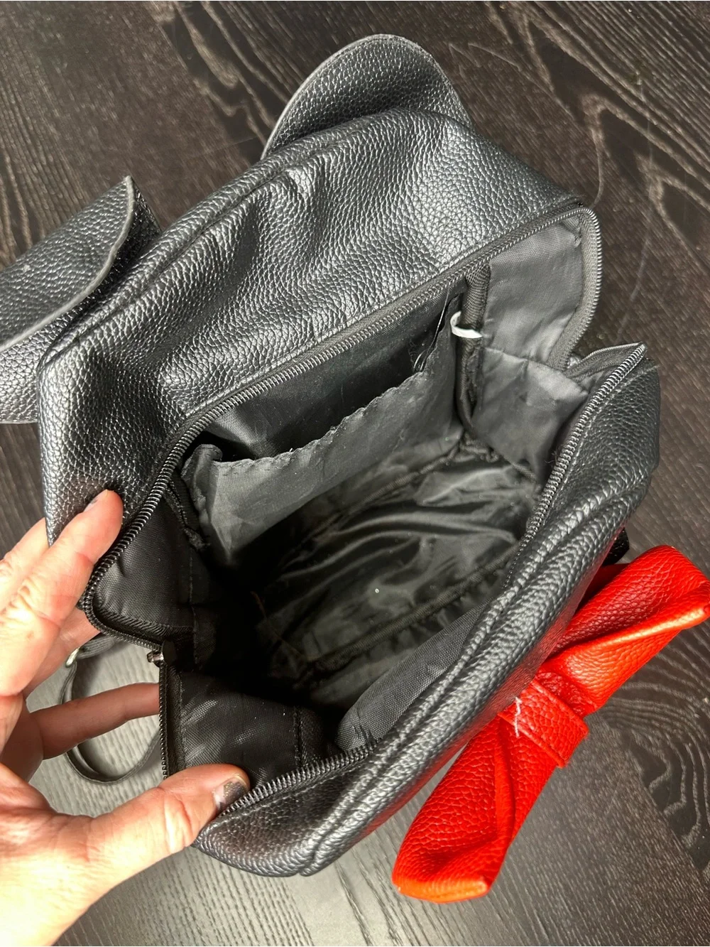 Kids Black Backpack with Red Bow Accent